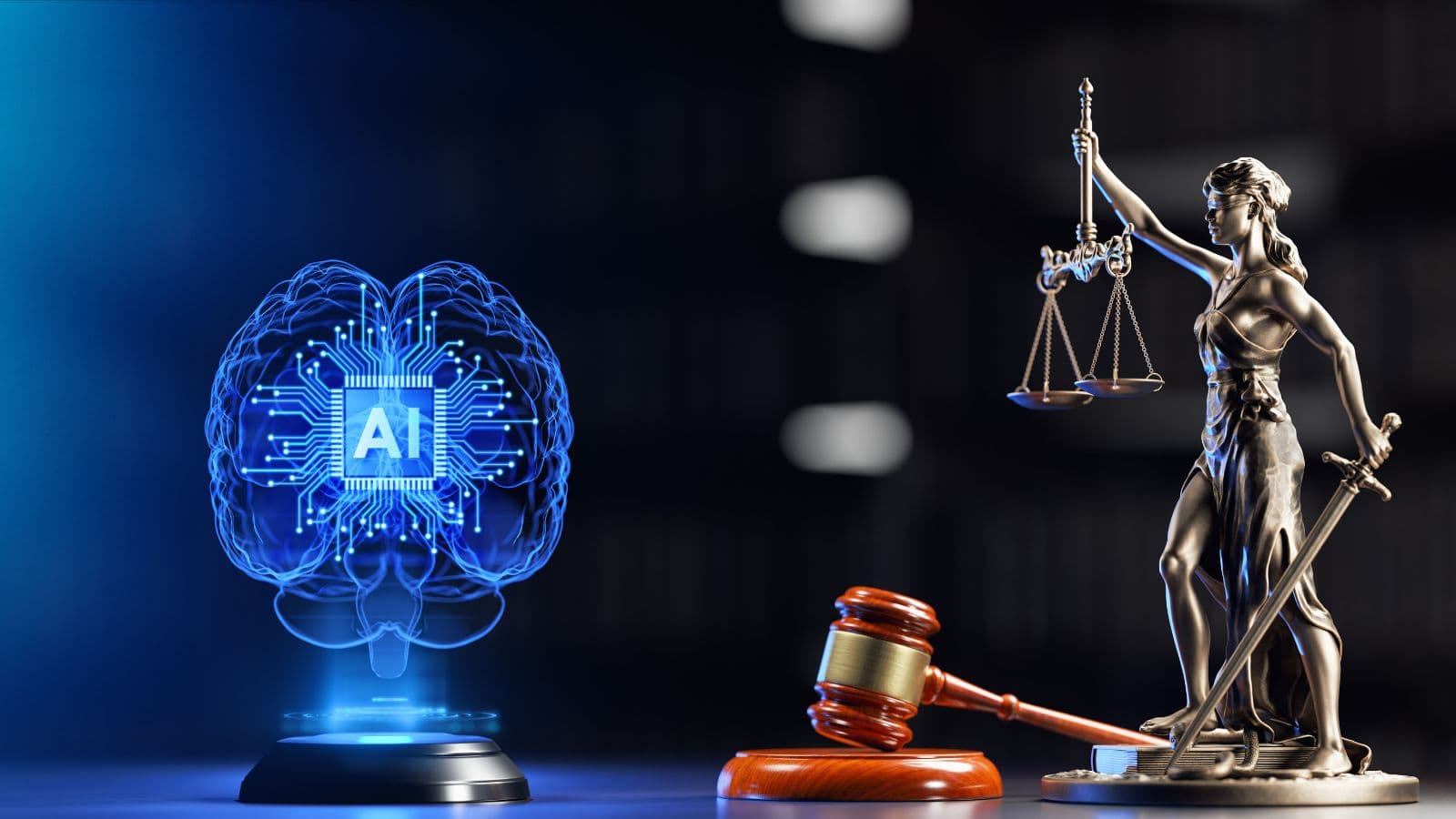 Symbolbild der EU-KI-Verordnung mit Paragraphenzeichen und EU-Flagge vor einem digitalen Gehirn.