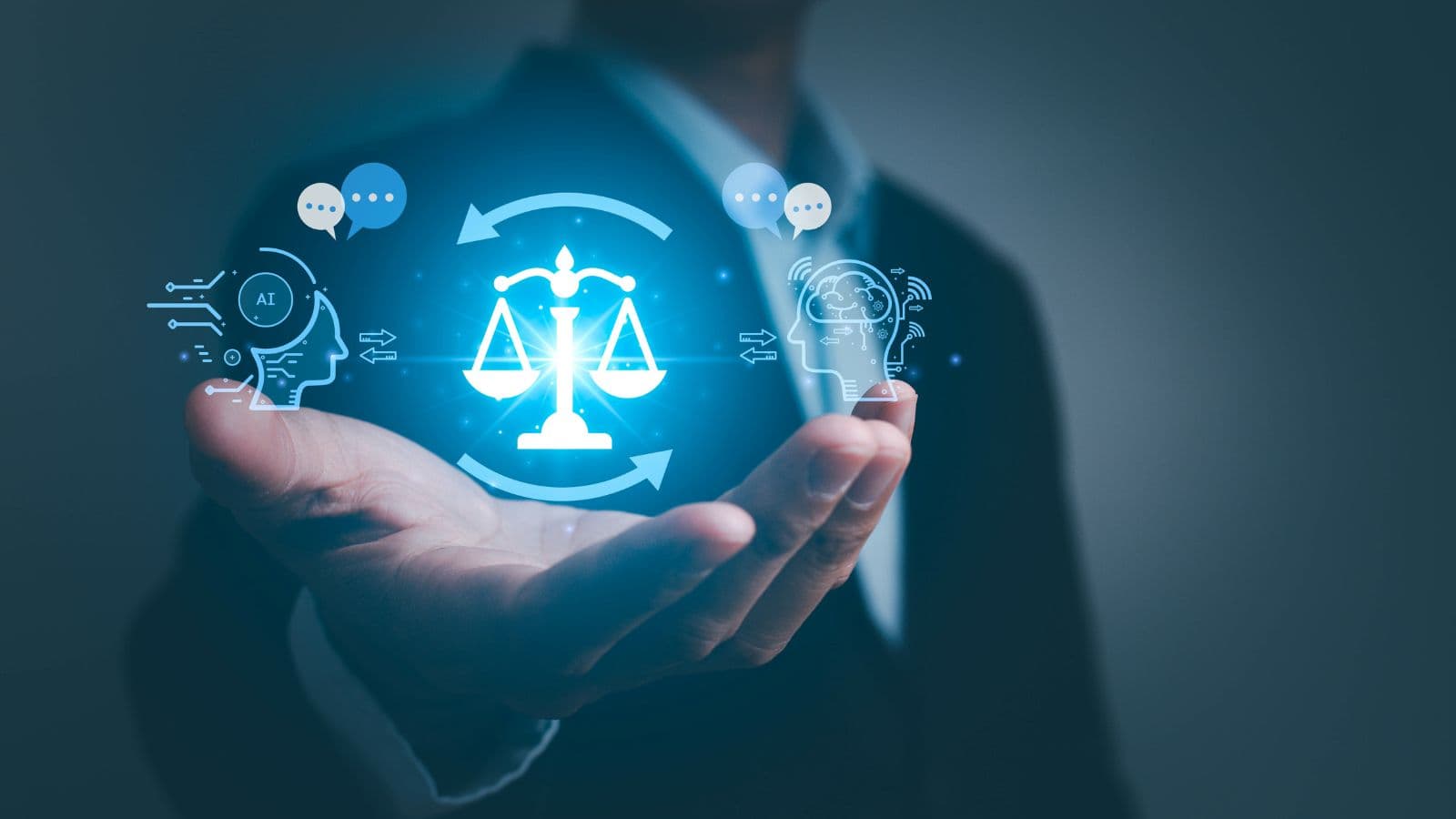 Symbolbild des deutschen KI-Gesetzes. Ein Paragraphensymbol vor der Deutschlandflagge und Schaltkreisen.